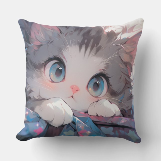 Kawaii Kat Throw Pillow (Front)
