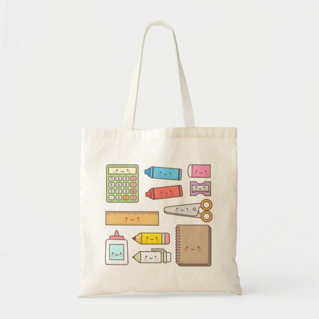 Kawaii Kids Back to School Supplies Tote Bag (Front)