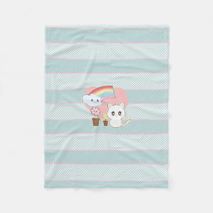 Kawaii kitten and rainbow so cute fleece blanket