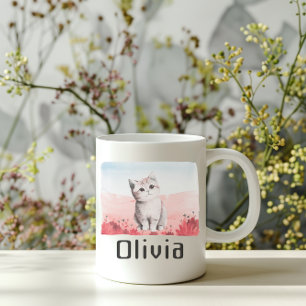 Kawaii Kitten Personalized Girl Name Pink Mug