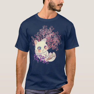 Kawaii Kitten Sakura Tree Cherry Flower Japanese B T-Shirt