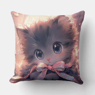 Kawaii Kitten Throw Pillow