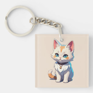 Kawaii Kitten with Feline Charm Keychain