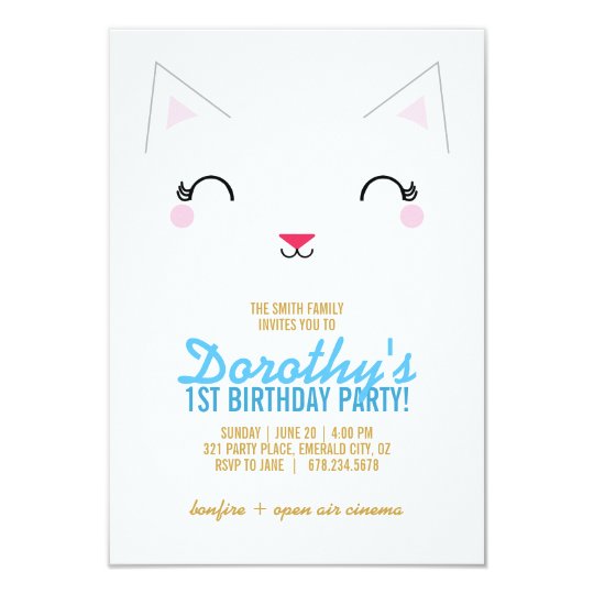kawaii kitty CAT BIRTHDAY party invitation BLUE