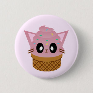 kawaii kitty cone ice cream cat meow 2 inch round button
