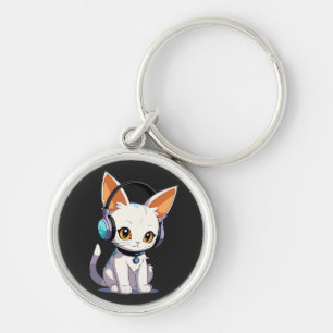 Kawaii Kitty in Stylish Headphones Keychain