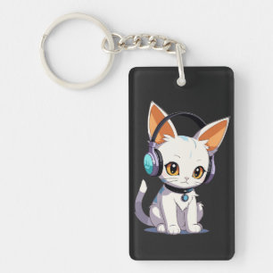 Kawaii Kitty in Stylish Headphones Keychain
