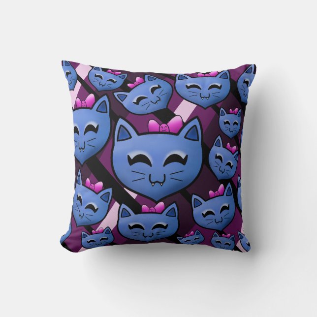 Kawaii Kitty Throw Pillow (Front)