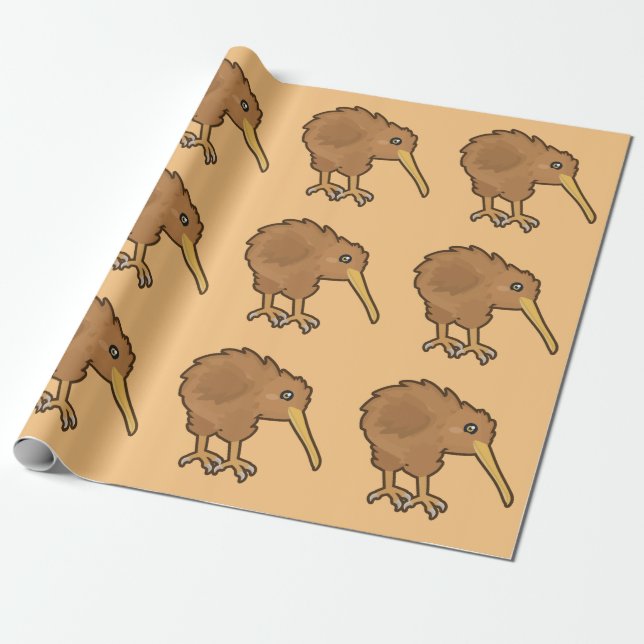 Kawaii Kiwi Wrapping Paper (Unrolled)