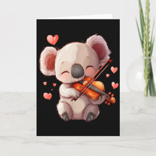 Kawaii Koala Playing Violin Graphic For Valentines Card