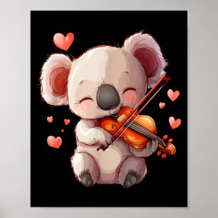 Kawaii Koala Playing Violin Graphic For Valentines Poster