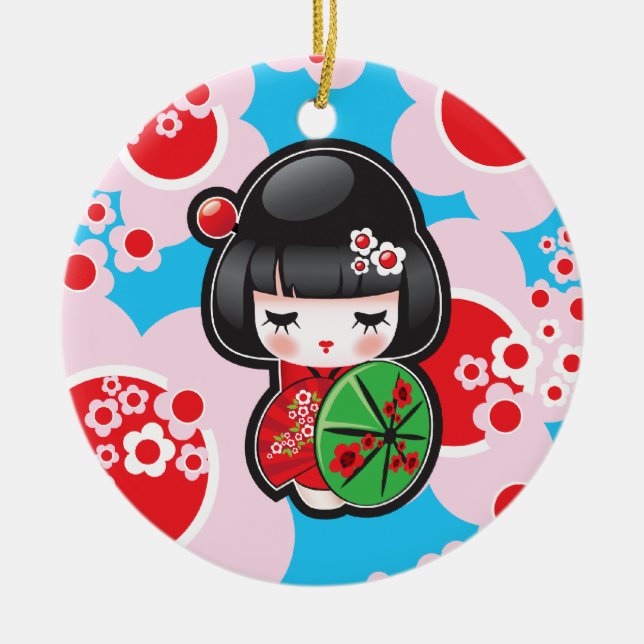 Kawaii Kokeshi Doll Ceramic Ornament (Front)