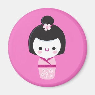 Kawaii Kokeshi - Pink Magnet