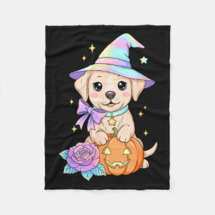 Kawaii Labrador Puppy Witch Pumpkin Halloween Fleece Blanket