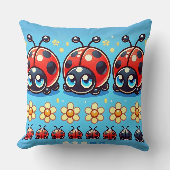🐞 Kawaii Ladybug Scene For Cute Home Decor 🐞 Throw Pillow (Front)
