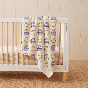 Kawaii Lavender Chonky Cat Pastel Cozy Sherpa Blan Blanket