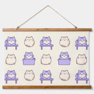 Kawaii Lavender Chonky Cat Pastel Cute Canvas Prin Hanging Tapestry