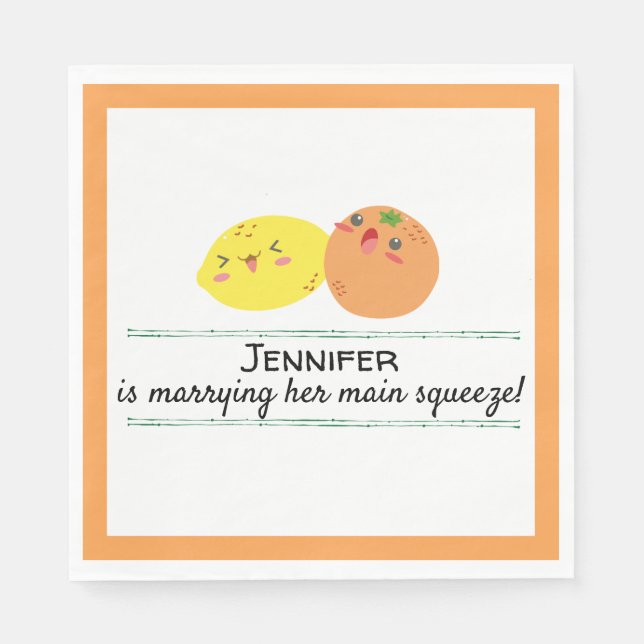 Kawaii Lemon and Orange Citrus Theme Bridal Shower Napkin (Front)