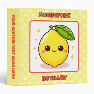 Kawaii Lemon Fruit for School or Notes Custom Binder