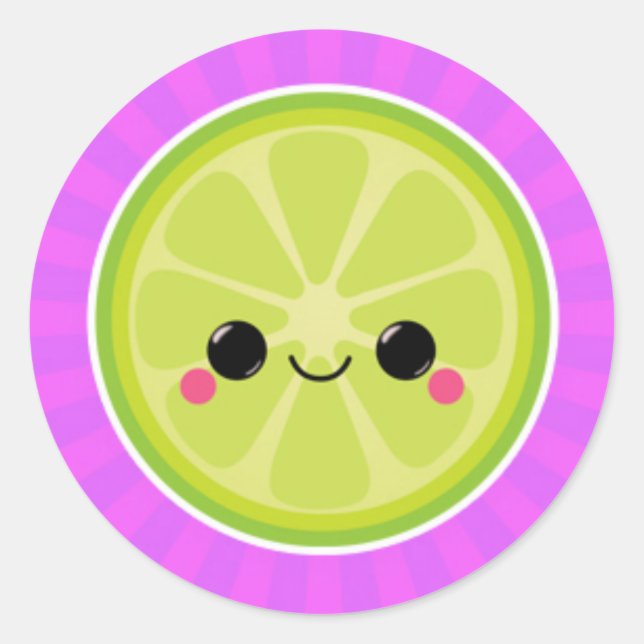 Kawaii Lime on Purple Starburst Classic Round Sticker (Front)
