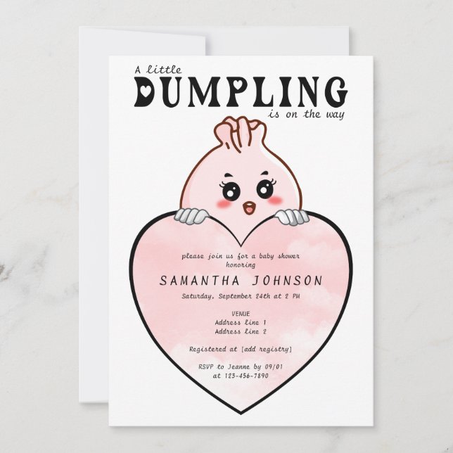 Kawaii Little Dumpling Dim Sum Pink Baby Shower  Invitation (Front)
