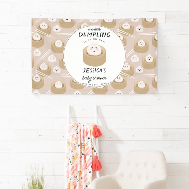 Kawaii Little Dumpling Gender Neutral Baby Shower Banner (Insitu)