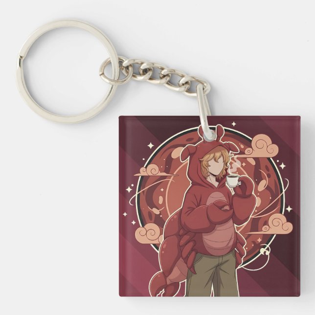 Kawaii Lobster Barista: Seafront Coffee Art Keychain (Front)