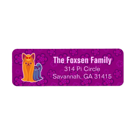 Kawaii Long Hair Yorkie Cartoon Dog Return Address Label