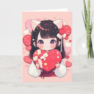 Kawaii Love Anime Catgirl Holiday Card