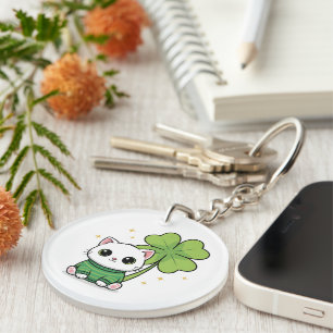 Kawaii Lucky Cat Keychain - St Patrick's Day Charm