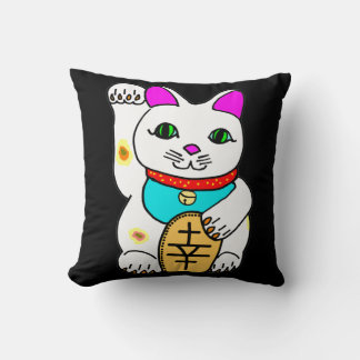 Kawaii Lucky Cat Maneki Neko Beckoning Throw Pillow