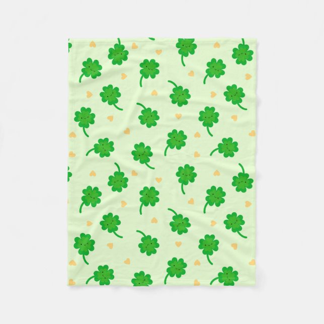 Kawaii Lucky Clover Fleece Blanket (Front)