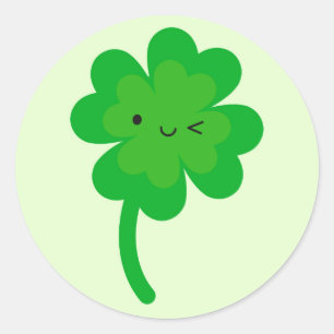 Kawaii Lucky Four Leaf Clover Classic Round Sticker