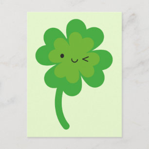 Kawaii Lucky Four Leaf Clover Postcard