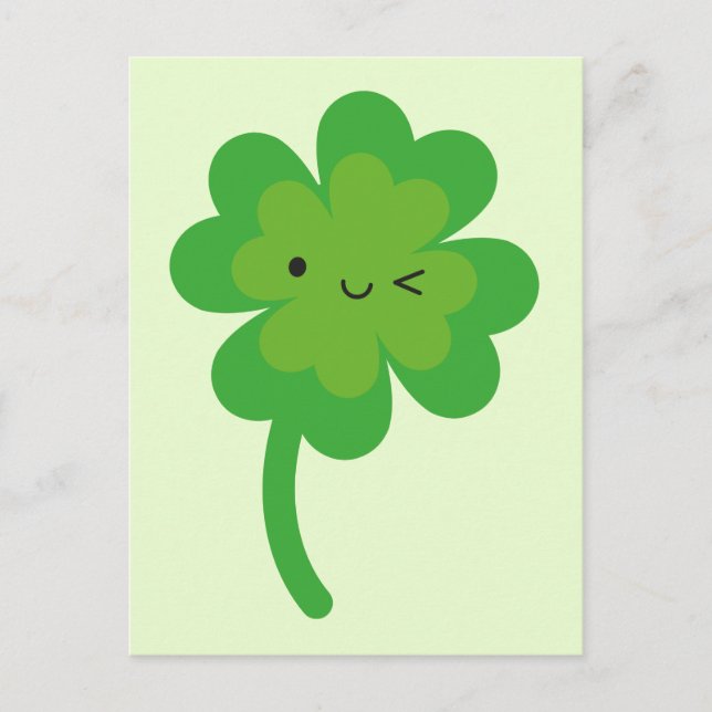 Kawaii Lucky Four Leaf Clover Postcard (Front)
