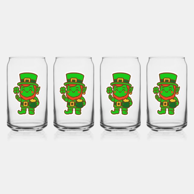 Kawaii Lucky Leprechaun Can Glass (Back)