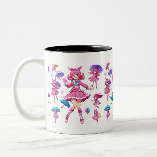 Kawaii Magical Girl with Umbrellas Coffee Mug (Left)