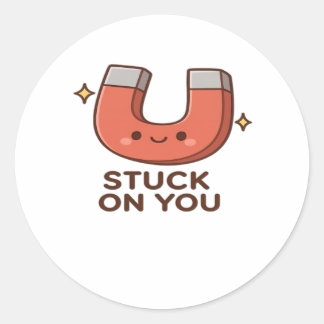 Kawaii Magnet Stuck On You Cute Playful Style Classic Round Sticker