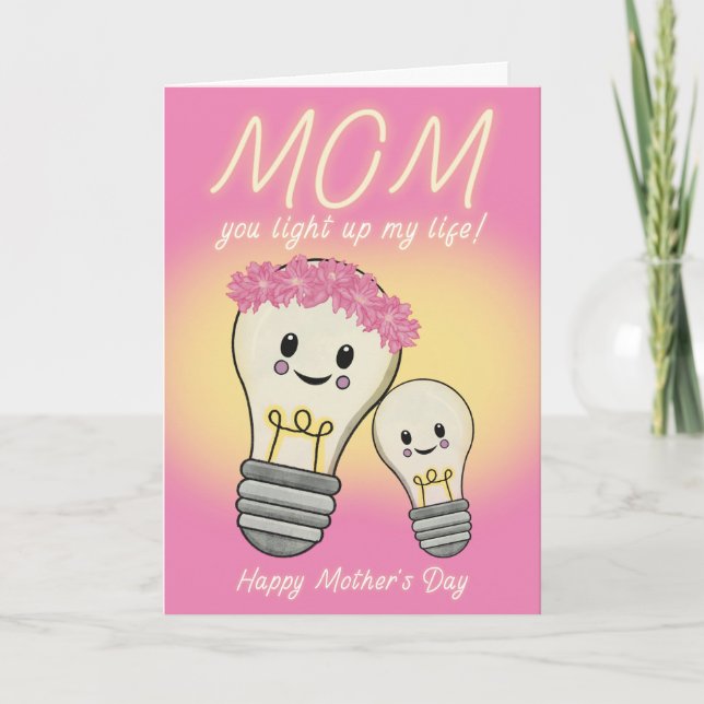 Kawaii Maman Lightbulb Carte de Fête des Mères (Devant)