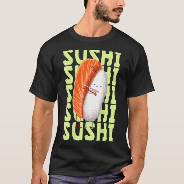 Kawaii Manga Sushi Cute Chibi Anime Nigiri Hugging T-Shirt (Front)