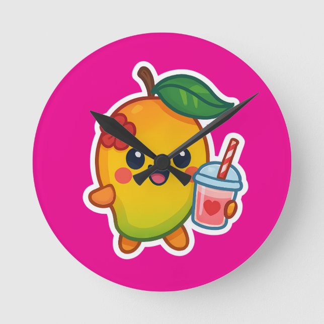 Kawaii Mango – Sweetheart Fruit with Heart Smoothi Round Clock (Front)