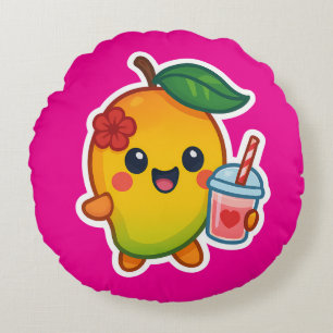 Kawaii Mango – Sweetheart Fruit with Heart Smoothi Round Pillow
