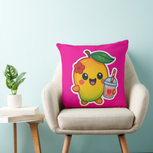 Kawaii Mango – Sweetheart Fruit with Heart Smoothi Throw Pillow