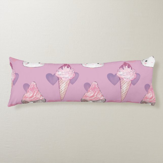 Kawaii Marshmallow & Ice Cream Pattern  Body Pillow (Front)