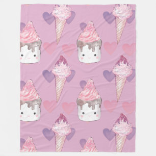 Kawaii Marshmallow & Ice Cream Pattern Fleece Blanket