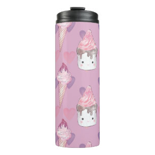 Kawaii Marshmallow & Ice Cream Pattern Thermal Tumbler