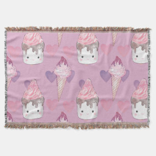 Kawaii Marshmallow & Ice Cream Pattern  Throw Blanket