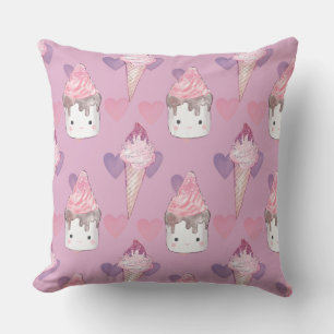 Kawaii Marshmallow & Ice Cream Pattern Throw Pillow