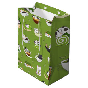 Kawaii Matcha Cat Seamless Pattern Medium Gift Bag