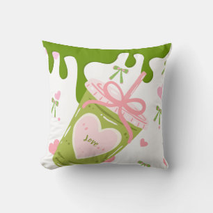 Kawaii Matcha Iced Coffee Aesthetic Throw Pillow